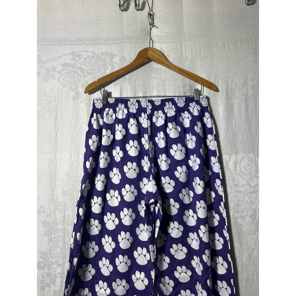 Paw Print Pants XL Purple White Joggers Made in USA Wildcats Tigers Bears Dogs - Picture 7 of 9